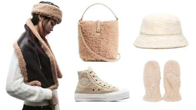 28 módních kousků s kožešinou "beránkem" na povrchu tenisek, kabelek i klobouků