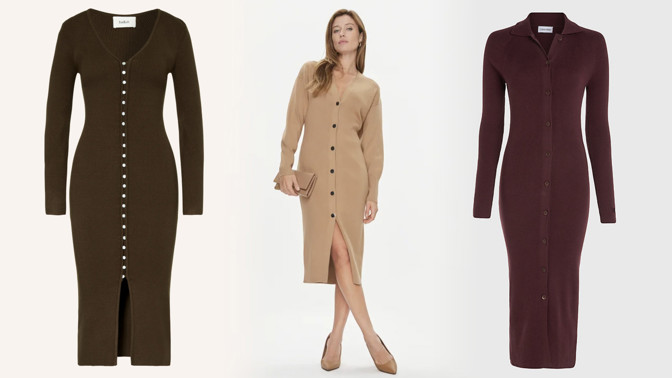 Trendem předjaří jsou úpletové šaty: Kardigany v maxi délce padnou každému typu postavy, dají se nosit i rozepnuté