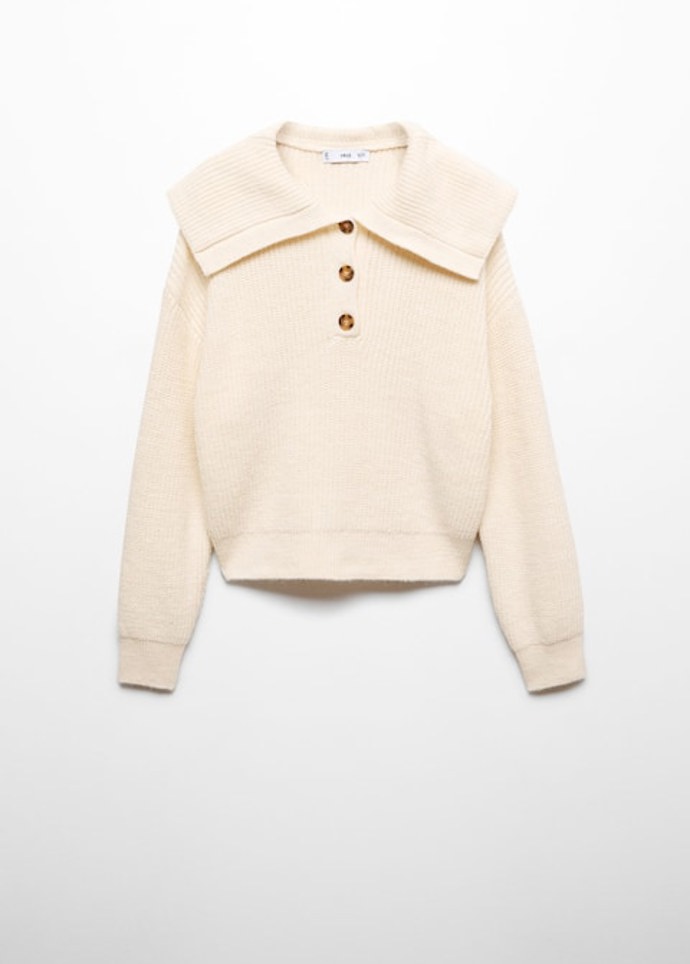 Svetr s propínací lištou a výrazným límcem, Mango, 599 Kč