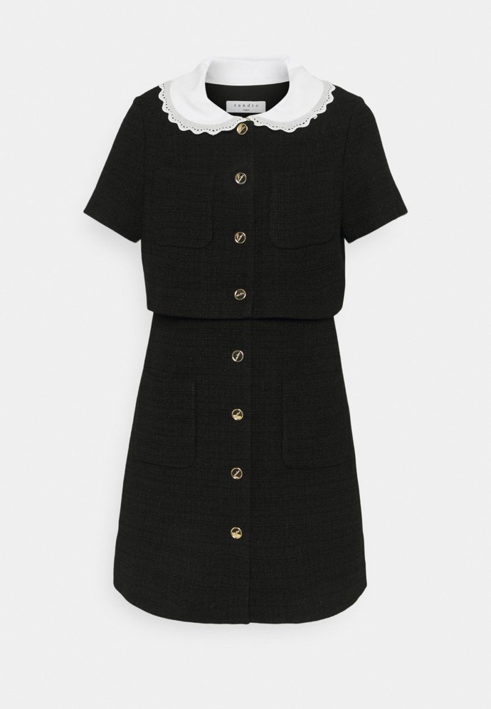 Strukturované šaty s propínáním a krajkovým límečkem, Sandro, 9 000 Kč