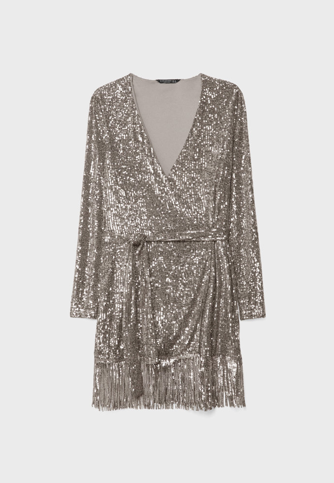 Flitrové šaty s třásničkami,  Stradivarius, 299 Kč