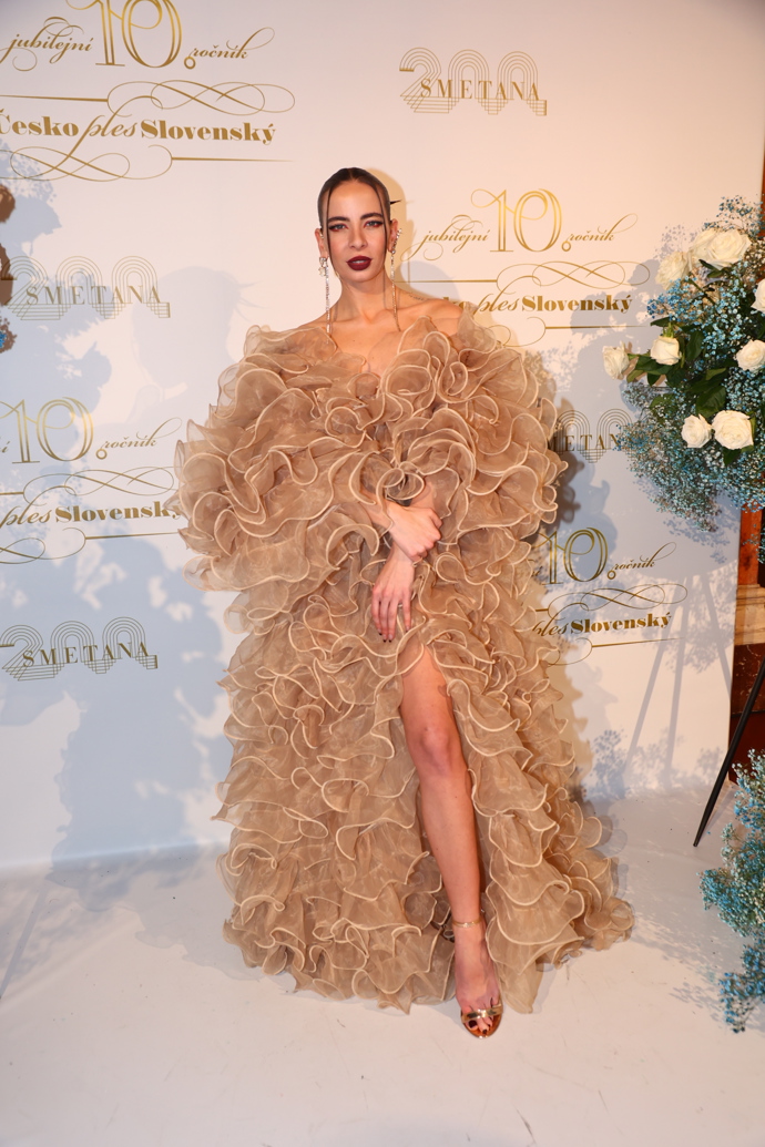 Návrhářka Debbie Brown vynesla v roce 2024 róbu plnou volánů, která připomínala šlehačkový dort. 