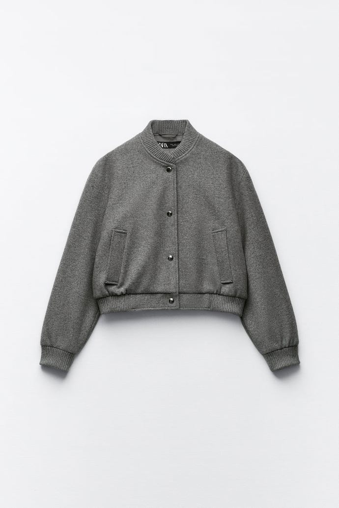 Elegantní šedivý bomber, Zara, 799 Kč