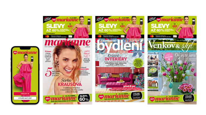 Slevové kupony ke Dnům Marianne naleznete v aplikaci nebo časopisech Marianne, Marianne Bydlení a Marianne Venkov a styl.