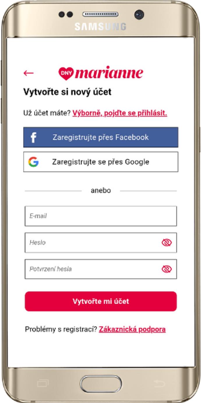 Registrace do aplikace Dny Marianne je velmi jednoduchá.