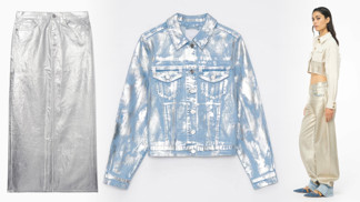 Džínová novinka jara 2024: Metalický povrch ozdobil kovovými odlesky všechny klasické kousky z denimu