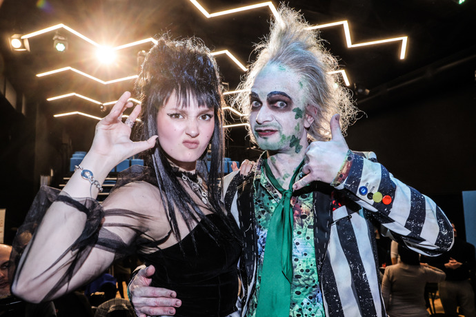 Beetlejuice Jan Sklenář se svou kolegyní Ines Ben Ahmed na tiskové konferenci k chystanému muzikálu.