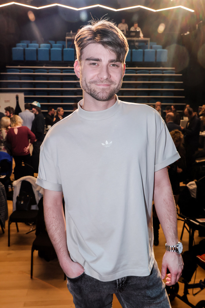 Herec Marek Lambora na tiskové konferenci k připravovanému muzikálu Beetlejuice.