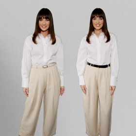 Tmavý pásek v tomto outfitu rozhodně není špatně, ale pokud jste menší postavy, sáhněte po pásku v barvě kalhot.