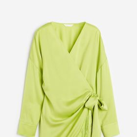 Limetkové zavinovací šaty s třásněmi, H&M, 999 Kč