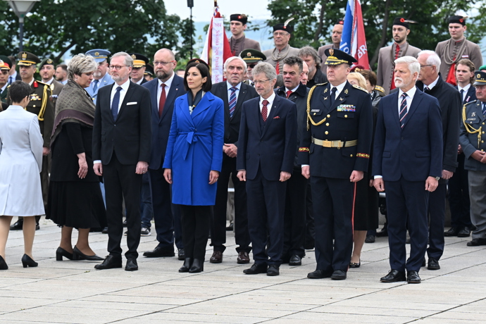 Prezident Petr Pavel, šéfka Sněmovny Markéta Pekarová Adamová, šéf Senátu Miloš Vystrčil a premiér Petr Fiala.