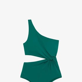 Zelené přestřižené plavky s asymetrickým prvkem, Oysho, 1 199 Kč