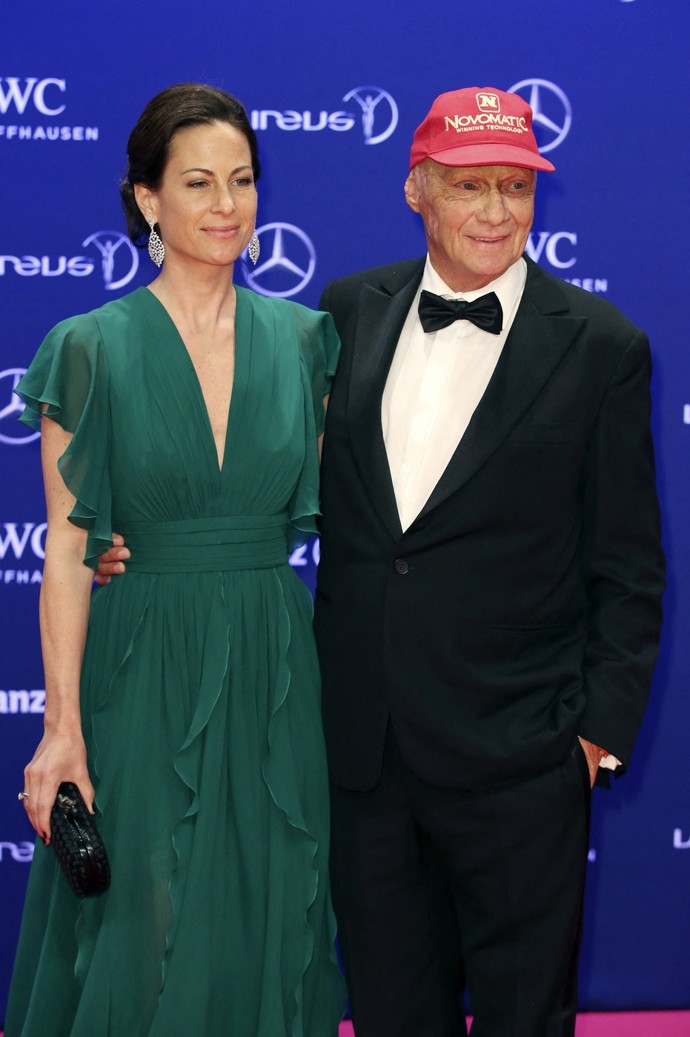 Niki Lauda se svou druhou manželkou Birgit Wetzinger 2016.