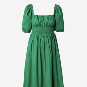 Milk maid dress, střih s typickým hranatým výstřihem, řasenou trupovou partií a nadýchanými rukávy, můžete s trochu fantazie snadno nosit i na podzim. (& other Stories, 1 299 Kč)