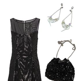Dostupná varianta večírkového outfitu, kterému dominují flitrové koktejlky.