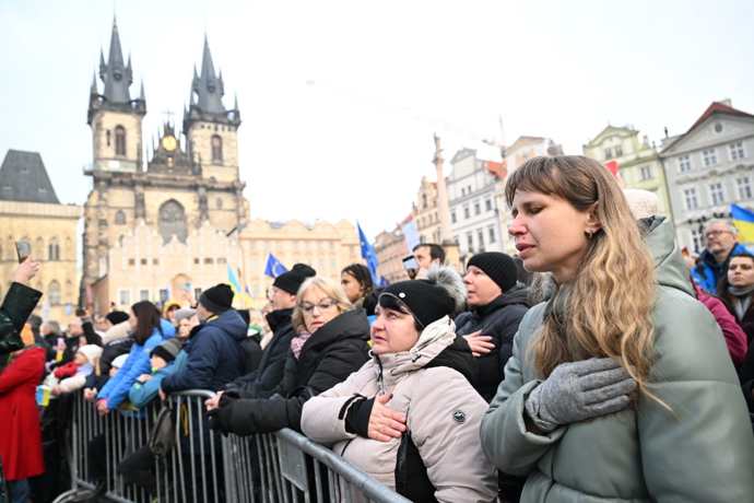 Na Staroměstském náměstí proběhla demonstrace na podporu Ukrajiny.