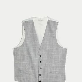 Kostkovaná vesta úzkého střihu, světle šedá, Marks&Spencer, 1599 Kč