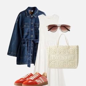 Barevné tenisky budou ladit i s šaty v tomto něžném jarním stylingu. 