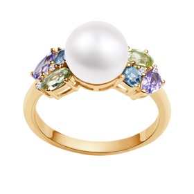Zlatý prsten s perlou, topazem, ametysty, peridotem a diamanty, YES Jewellery, 41 490 Kč