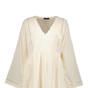 Krémové mini šaty s krajkou a volány, F&F, 799 Kč