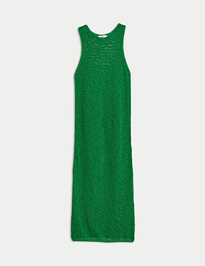 Pletené midi šaty s vysokým podílem bavlny a příměsí lnu, Marks&Spencer, 1499 Kč