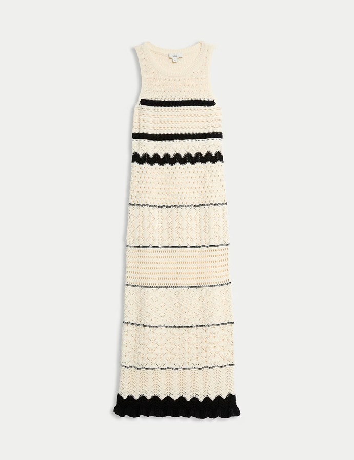 Pletené midi šaty s kulatým výstřihem ze směsi bavlny, Marks&Spencer, 1499 Kč