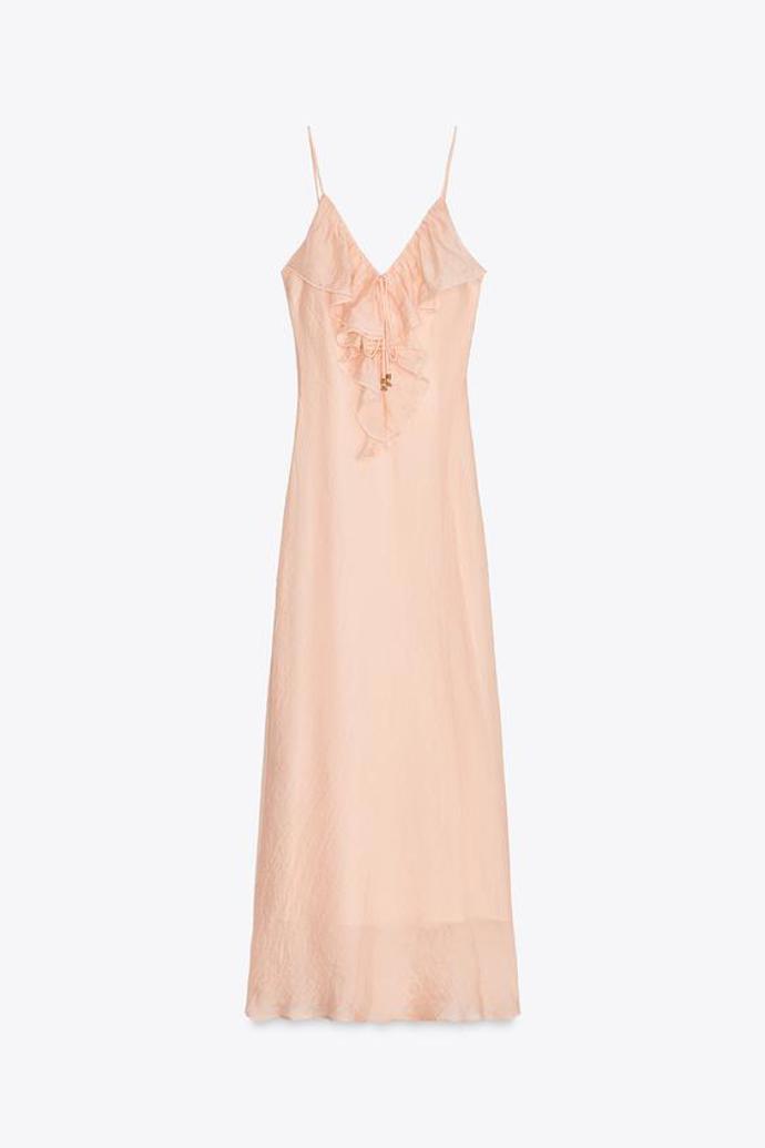 Midi šaty prádlového stylu s volány, Zara, 1199 Kč