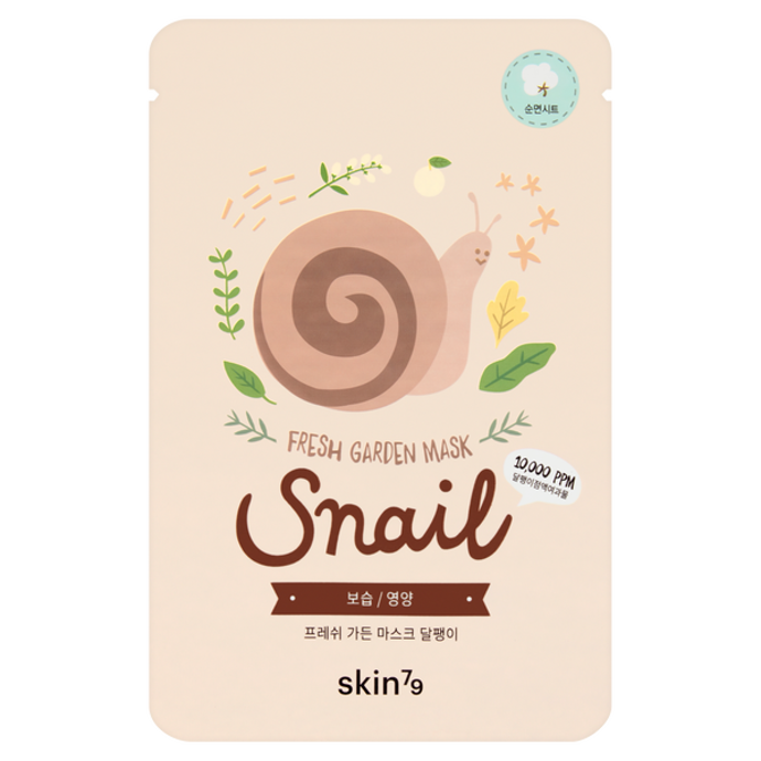 Pleťová plátýnková maska z čisté bavlny pro suchou pokožku s šnečím filtrátem, hydratuje, omlazuje a zabraňuje stárnutí pokožky. Skin79 Fresh Garden, 32 Kč a po slevě 22 Kč.