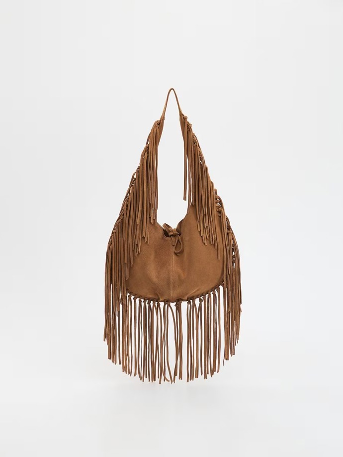 Semišová hobo taška s třásněmi, Reserved, 2599 Kč