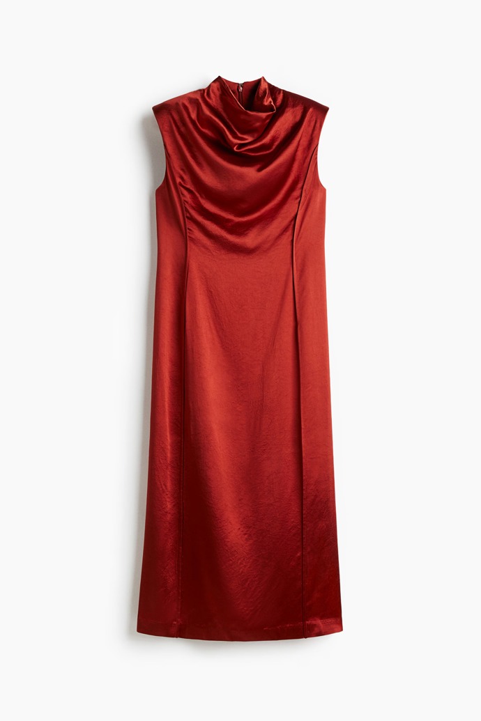 Saténové šaty s ramenními vycpávkami, H&M, 1459 Kč