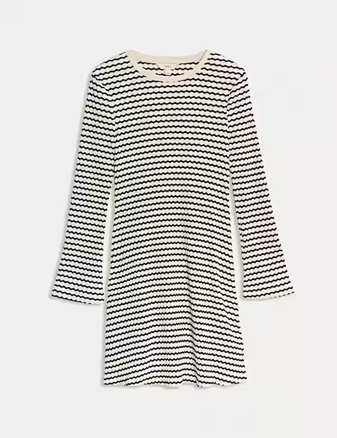 Pruhované kolové mini šaty ze směsi bavlny, Marks&Spencer, 949 Kč