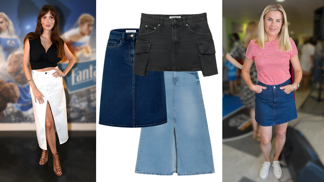 Džínová sukně v outfitech celebrit: Machálková obleče i mini verzi, Kopecká sází na vysoký rozparek