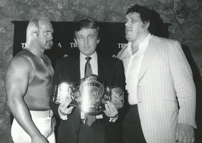 Hulk Hogan s Donaldem Trumpem a André the Giantem v roce 1987.