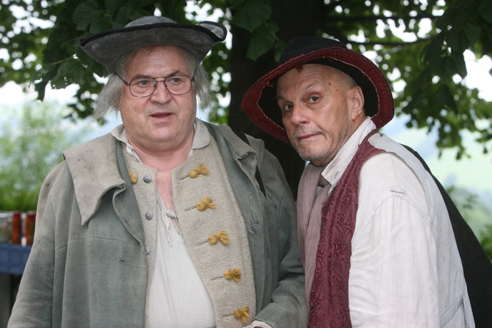 Bronislav Poloczek a Jan Přeučil během natáčení filmu Máj. 