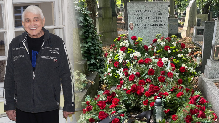 Jiří Krampol a místo jeho posledního odpočinku krátce po pohřbu.
