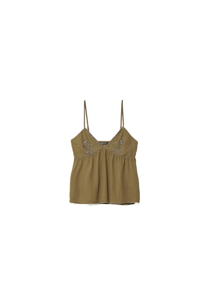 Splývavý top na ramínka s korálkovou výšivkou, Stradivarius, 699 Kč
