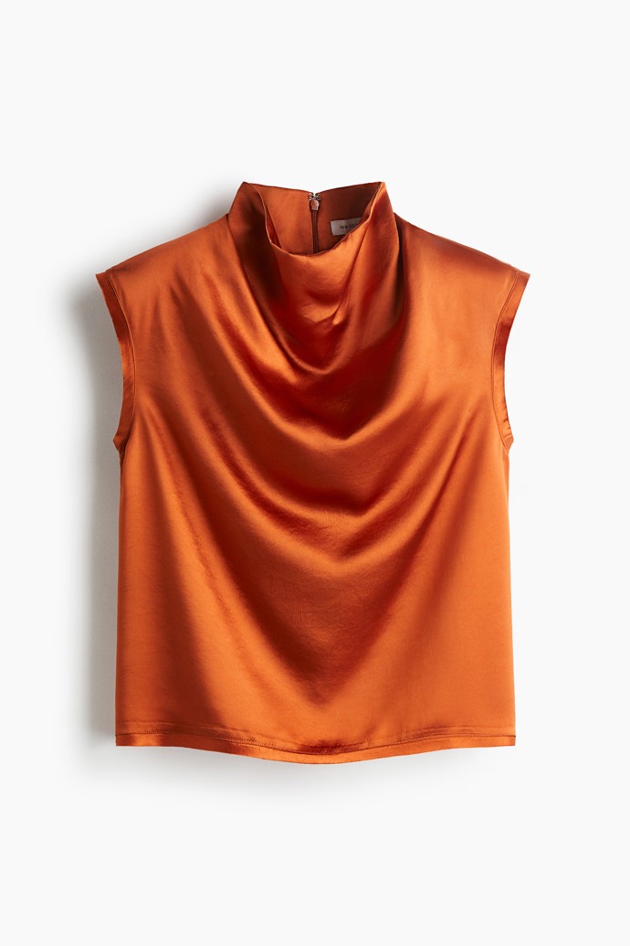 Saténový top s vodopádovým límcem, H&M, 979 Kč