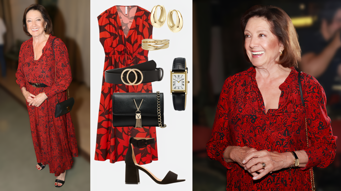 Nadčasový outfit Marie Rottrové pro 80+: Červeným šatům přidala siluetu páskem a doladila je pohodlnými podpatky