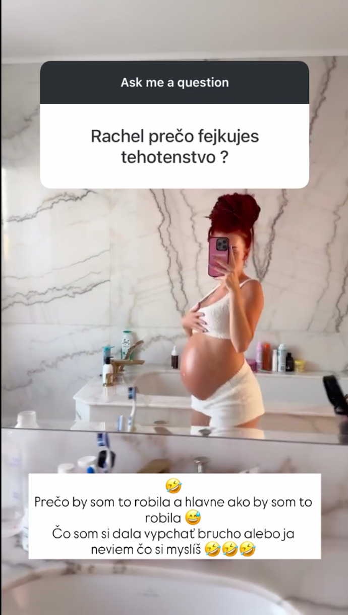 Rachel je v 9. měsíci. 