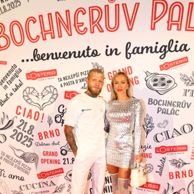 Nela Slováková a Radek Roušal na velkolepém openingu restaurace L'Osteria v Brně.