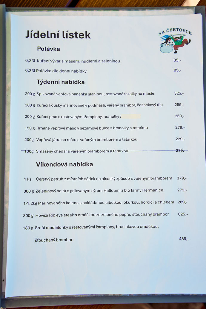 Jídelní lístek.