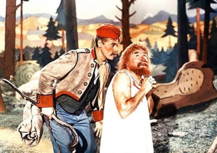 Loupežníka Jaroslav Vojta věrohodně ztvárnil v pohádkovém filmu Hrátky s čertem z roku 1956. Na snímku s Josefem Bekem.