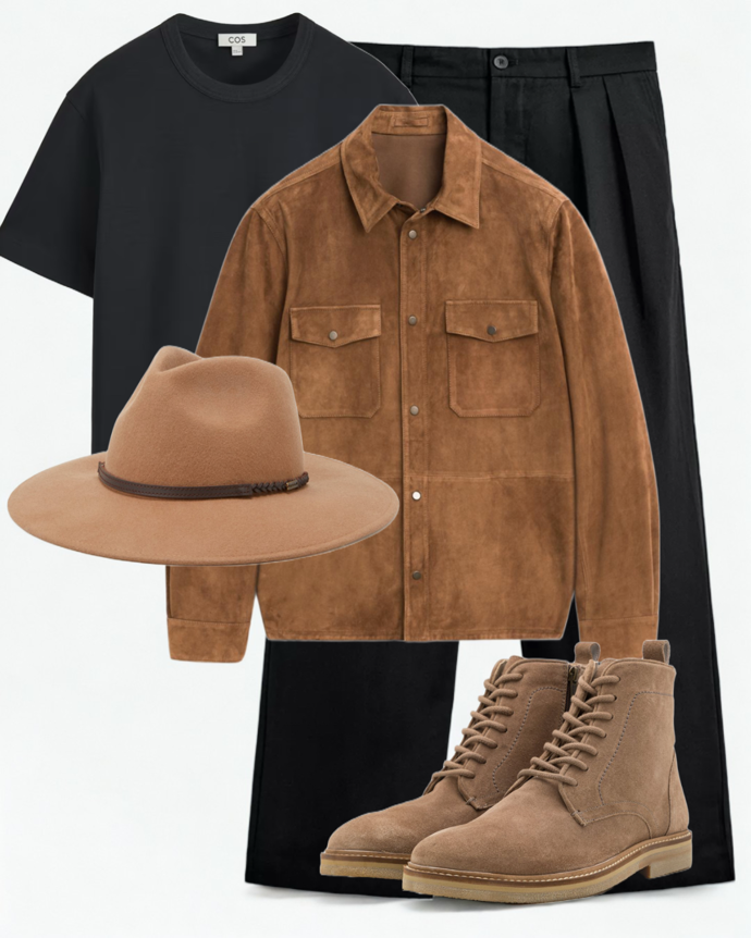 Do outfitu by mohl přidat ještě o něco více hnědé barvy, a to na bundě a kalhotách. 