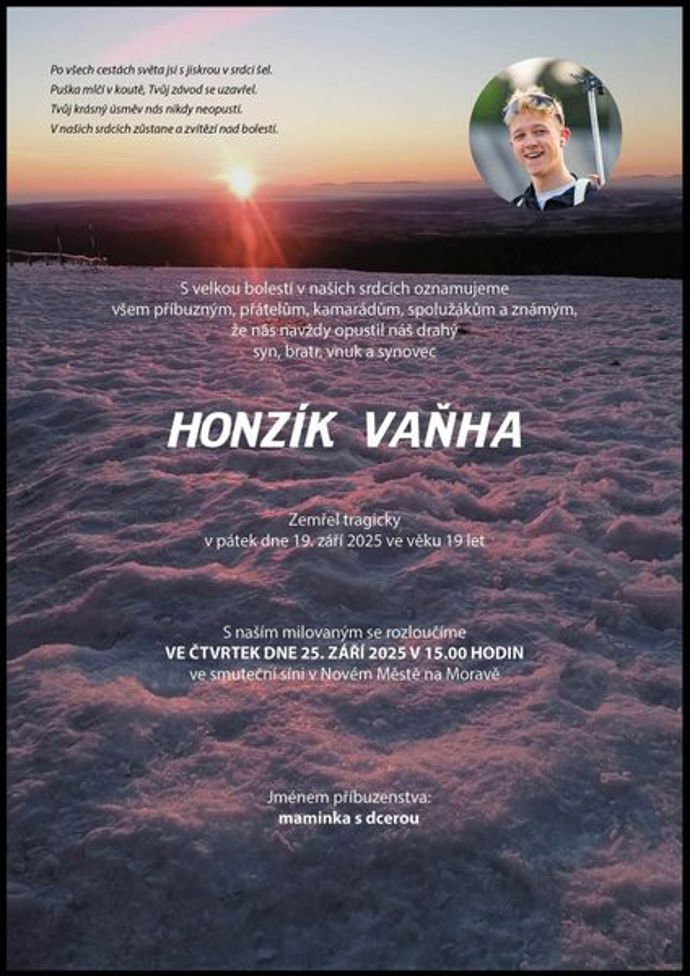 Rodina zveřejnila parte.
