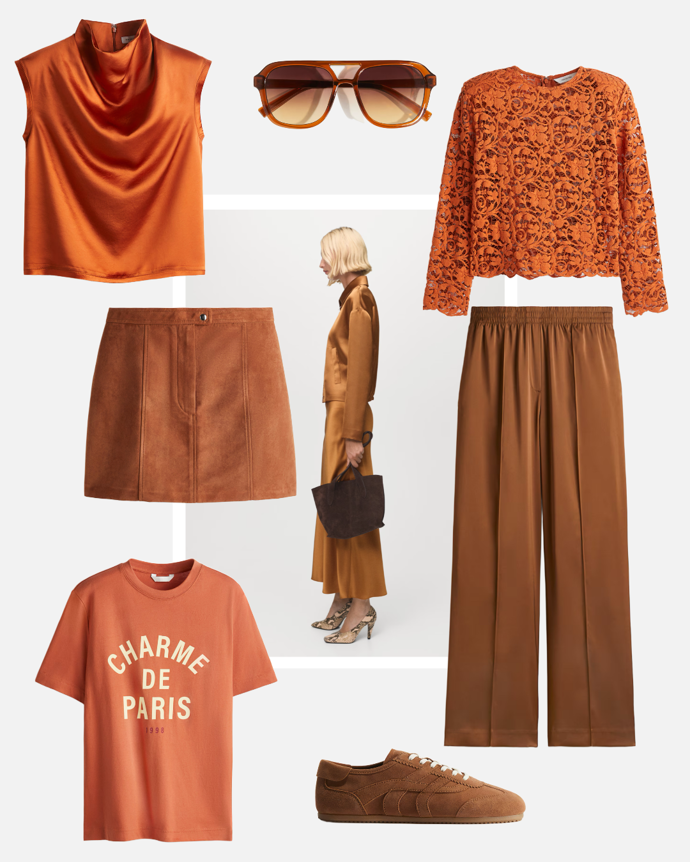 Letos se také bude objevovat cihlová až oranžová, kterou byste měli do outfitů dávat jen jako doplněk. 