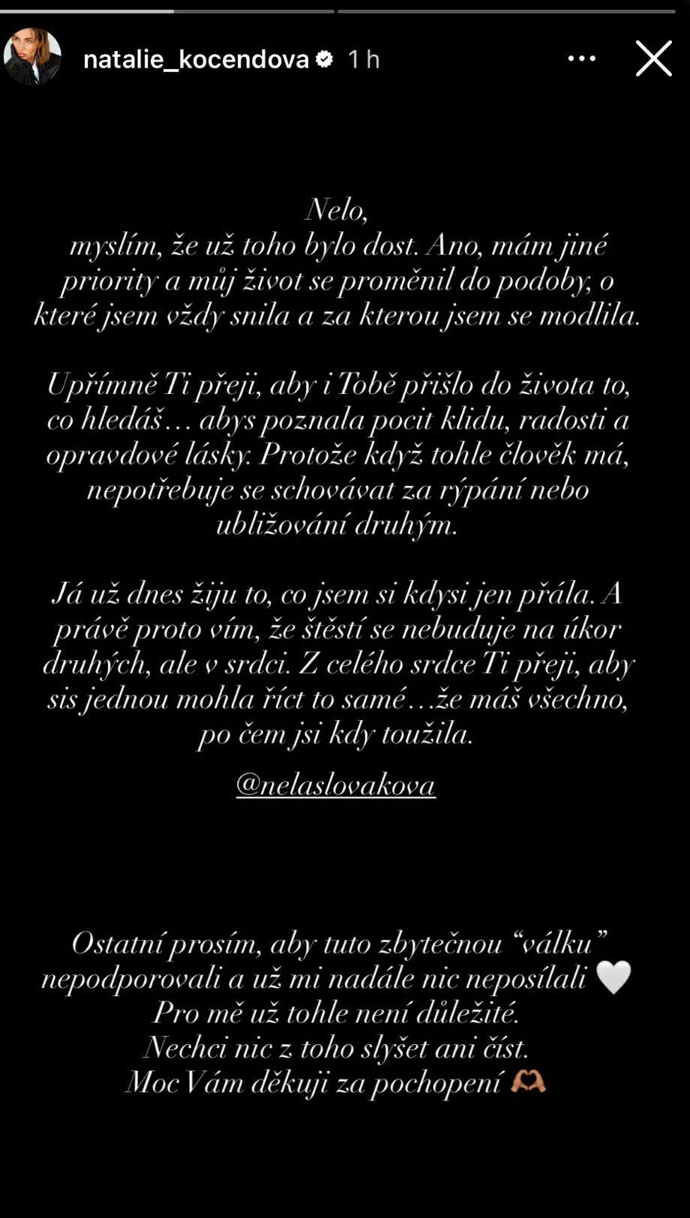 Natálie Kočendová poslala vzkaz Nele Slovákové.