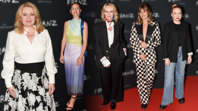 Móda z premiéry filmu Franz: Zuzana Čaputová dorazila v černobílém modelu, barvami hrála jen Marta Dancingerová