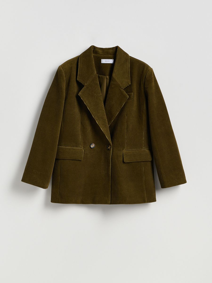 Dvouřadý manšestrový blejzr v šik olivovém odstínu koupíte u Reserved za 1399 Kč