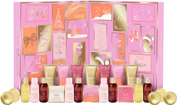 Adventní kalendář s vlasovými produkty a do koupele, Baylis & Harding, 1196 Kč
