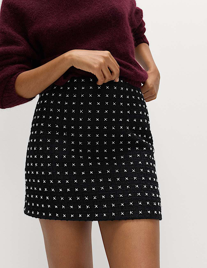 Zdobená áčková mini sukně z tvídu, Marks&Spencer, 1499 Kč